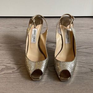 Jimmy Choo “Clue” Glitter Slingback Pump Sz 38
